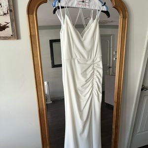 White lace up back maxi crepe dress